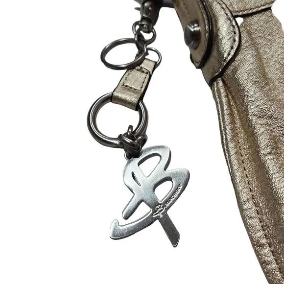 B Makowsky Metallic Gold Crossbody Bag with Heavy Silver Hardware - Picture 3 of 5